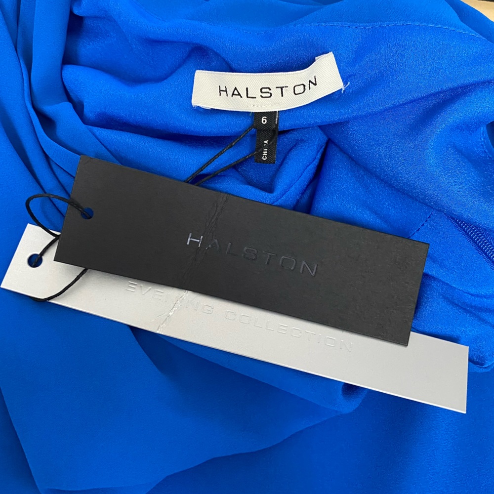 NWT* Halston One Shoulder Braided Strap Summer Chic Mini Dress in Wave Blue - Picture 8 of 11